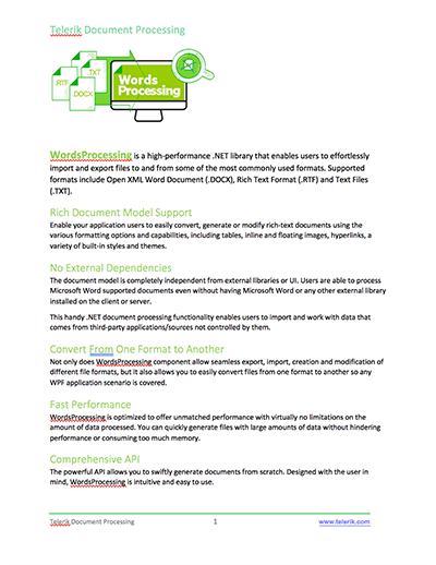 Telerik UI for ASP.NET Core WordsProcessing sample document